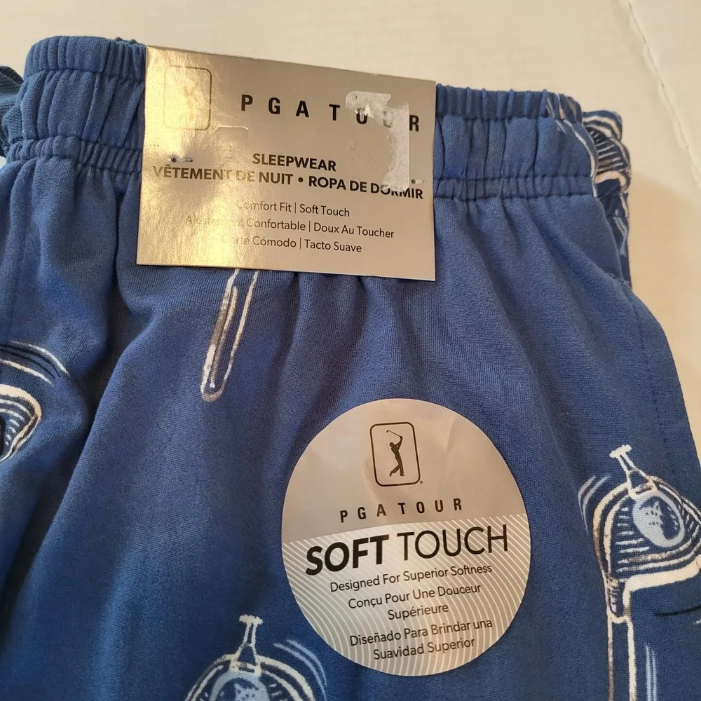 PGA TOUR Mens Golf Club Print Sleepwear Pajama Pants Blue Pockets‎ Soft Touch